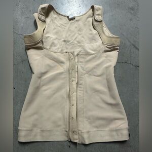 Beige Compression Bodysuit with Front Hook Closure